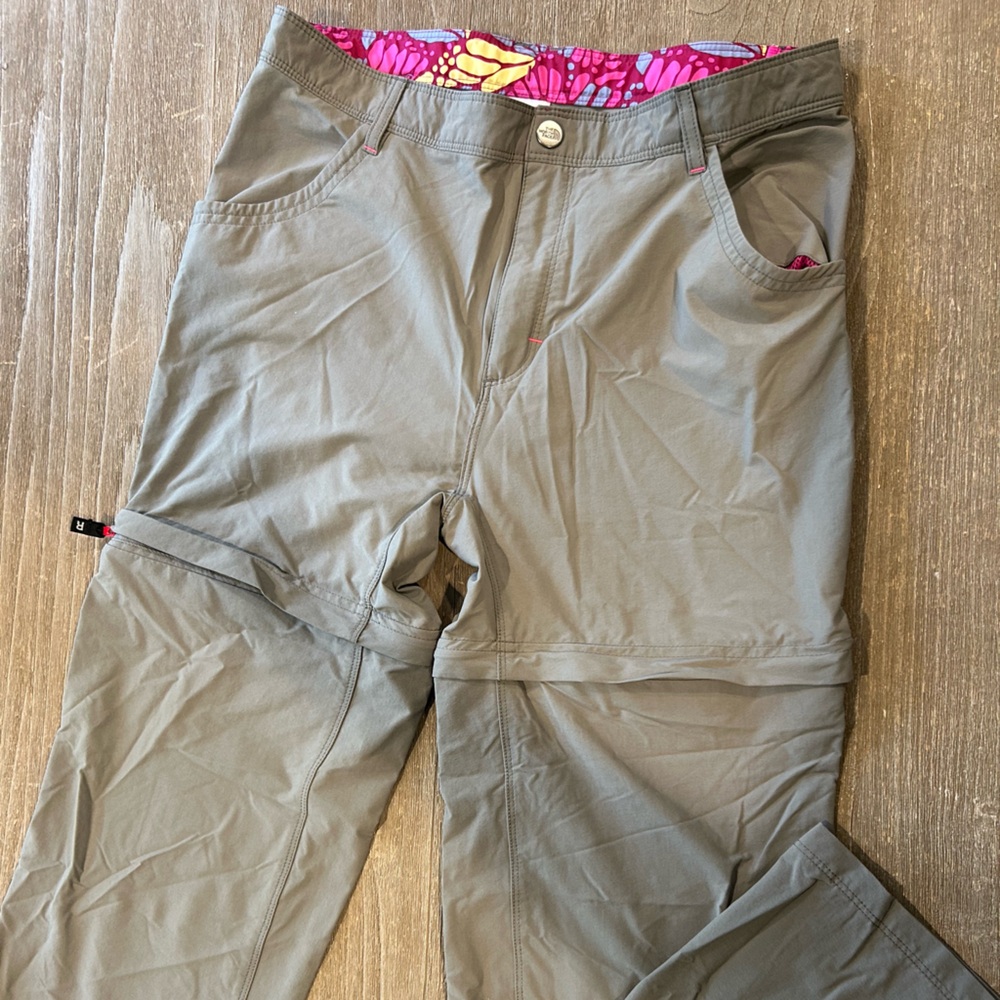 Girls' Convertible Olive Green Hiking Pants with Pink Floral Liner
